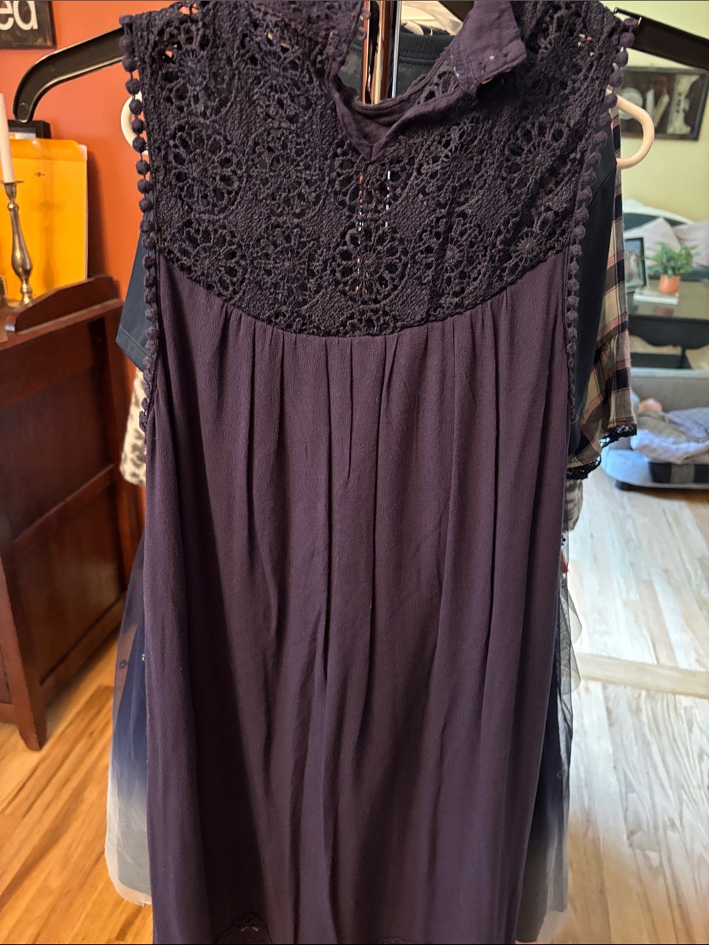 hint of mint Sleeveless Lace Yoke Dress in navy